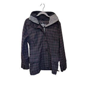 Roxy Womens Ski Snowboard CoatBlack & Pink Plaid HoodednPockets Size Small